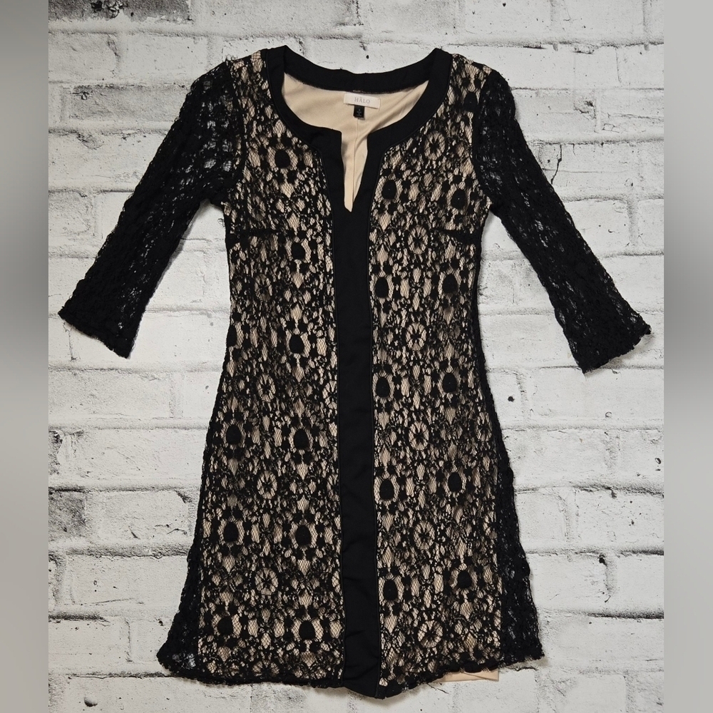 Black Halo Black Lace Nude Lined Cocktail Dress Size Small - Picture 4 of 10